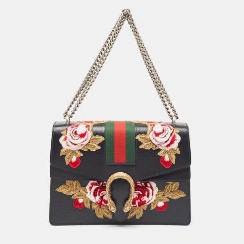 Leather Medium Embroidered Web Dionysus Shoulder Bag - Gucci - Modalova