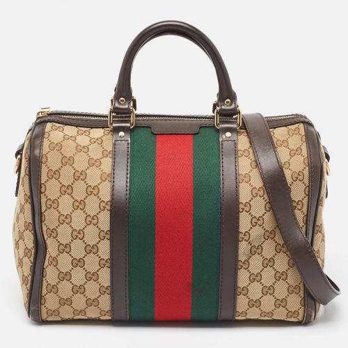 Beige/ GG Canvas and Leather Medium Vintage Web Boston Bag - Gucci - Modalova