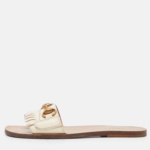 Leather Horsebit Fringe Detail Flat Slides Size 34 - Gucci - Modalova