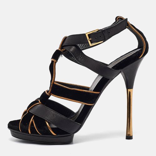 Gold Leather and Suede Malika Ankle Strap Sandals Size 38 - Gucci - Modalova