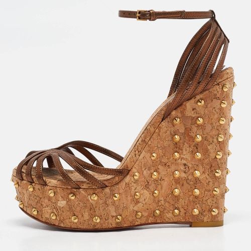 Metallic Leather Studded Cork Platform Wedge Sandals Size 38.5 - Gucci - Modalova