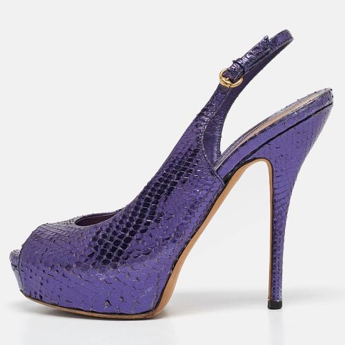 Python Leather Peep Toe slingback Pumps Size 37 - Gucci - Modalova