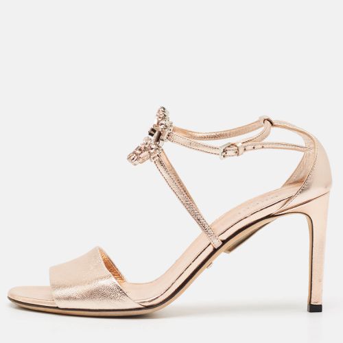 Rose Gold Leather Crystal Embellished GG Logo Ankle Strap Sandals Size 38 - Gucci - Modalova