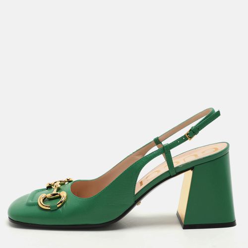 Leather Horsebit Square Toe Slingback Pumps Size 40.5 - Gucci - Modalova