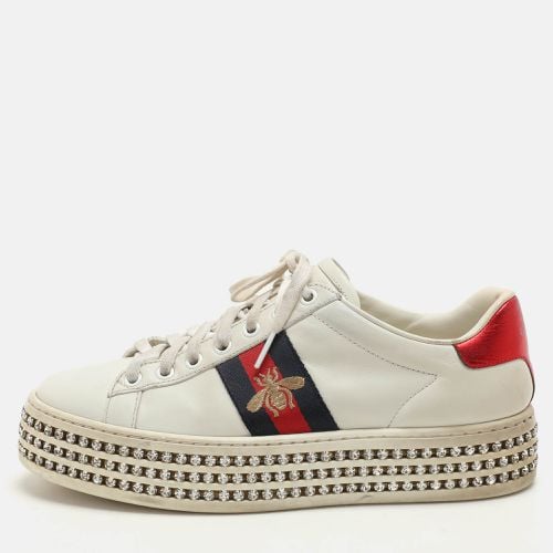 Leather And Bee Web Detail New Ace Crystal Embellished Platform Sneakers Size 37 - Gucci - Modalova