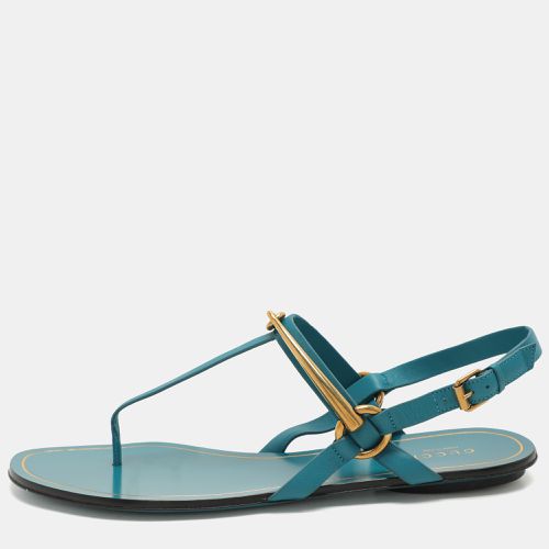 Deep Cobalt Leather Thong Ankle Strap Flat Sandals Size 40 - Gucci - Modalova