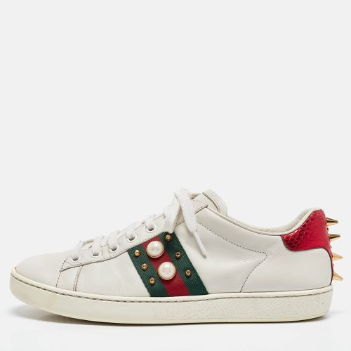 Leather and Python Embossed Leather Ace Low Top Sneakers Size 37.5 - Gucci - Modalova