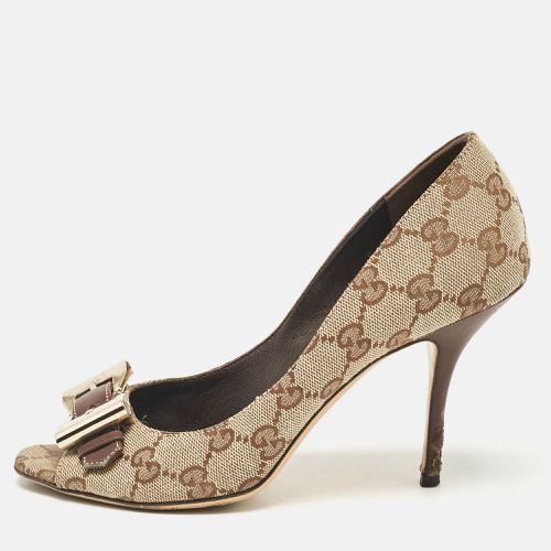 Beige GG Canvas Buckle Detail Peep Toe Pumps Size 36 - Gucci - Modalova