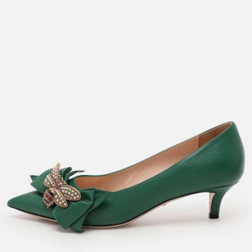 Leather Bee Embellished Bow Pumps Size 39 - Gucci - Modalova