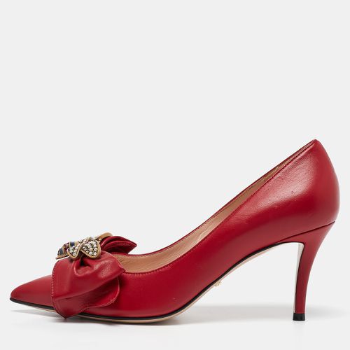 Leather Queen Margaret Bee Bow Pointed Toe Pumps Size 38 - Gucci - Modalova