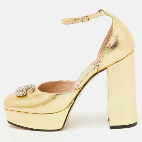 Leather Double G Crystal Platform Block Heel Ankle Strap Sandals Size 39 - Gucci - Modalova