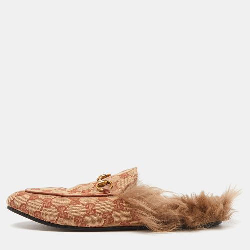 GG Canvas and Leather Princetown Horsebit Flat Mules Size 38.5 - Gucci - Modalova