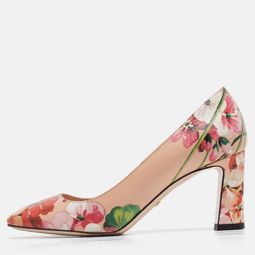 Blooms Print Leather Block Heel Pumps Size 36.5 - Gucci - Modalova