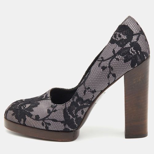 Grey Floral Lace and Satin Platform Round Toe Pumps Size 37 - Gucci - Modalova