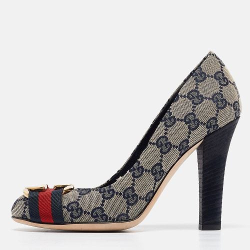 Grey/ GG Canvas Interlocking Logo Round Toe Pumps Size 36 - Gucci - Modalova