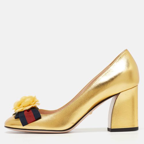 Leather Web Bow Flower Applique Pumps Size 38 - Gucci - Modalova