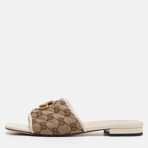 Brown/ GG Canvas Double G Flat Slides Size 37.5 - Gucci - Modalova