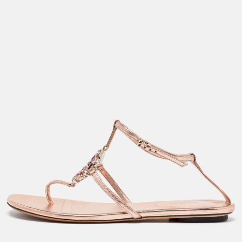 Leather Crystal Embellished GG Thong Flat Sandals Size 37 - Gucci - Modalova