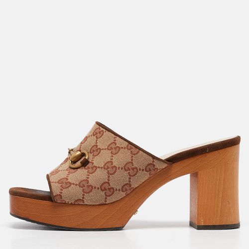 Brown GG Canvas Horsebit Platform Slide Sandals Size 39.5 - Gucci - Modalova