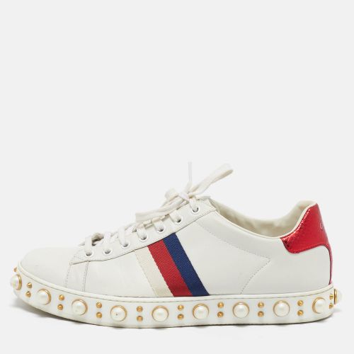 Leather and Snakeskin Embossed Leather Ace Lace Up Sneakers Size 41 - Gucci - Modalova