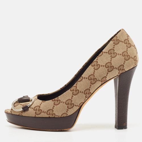 GG Canvas New Hollywood Horsebit Peep Toe Pumps Size 36.5 - Gucci - Modalova