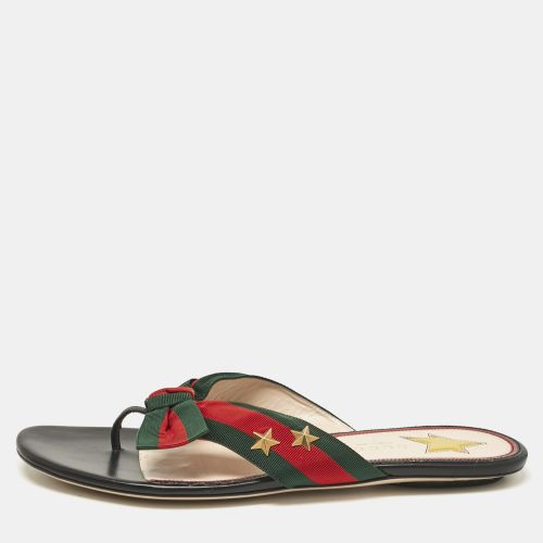 Leather Cindi Web Bow Star Detail Flat Thong Sandals Size 38 - Gucci - Modalova