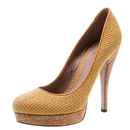 Woven Jute Bumblebee Cork Platform Pumps Size 37 - Gucci - Modalova