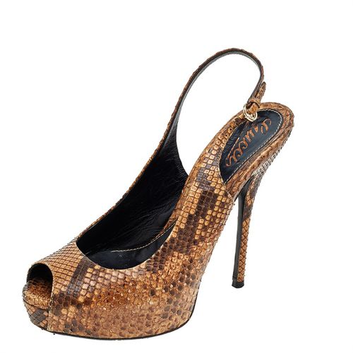 Python Leather Slingback Sandals Size 37.5 - Gucci - Modalova