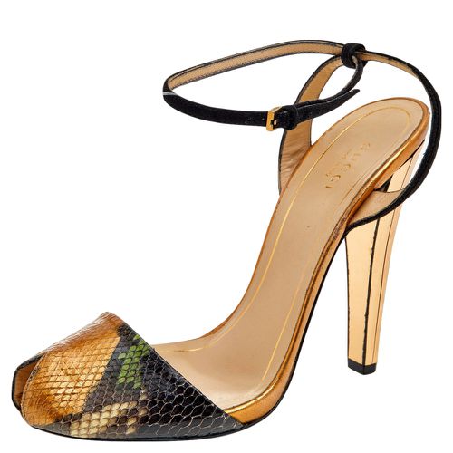 Python Leather And Suede Ankle Strap Sandals Size 39 - Gucci - Modalova