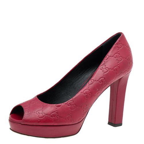 Ssima Leather Peep Toe Platform Pumps Size 37.5 - Gucci - Modalova