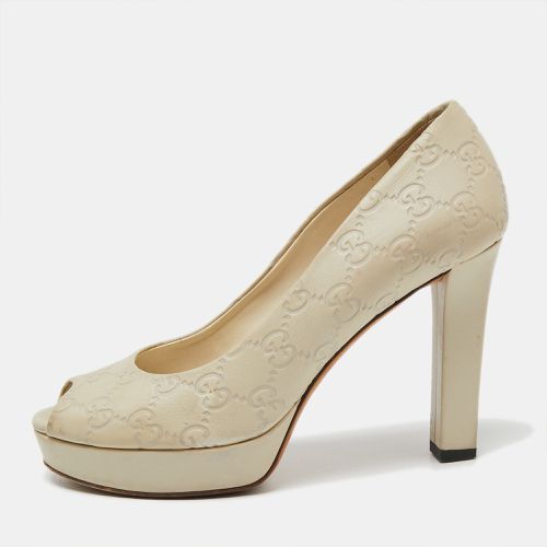 Off ssima Leather Peep Toe Platform Pumps Size 37.5 - Gucci - Modalova