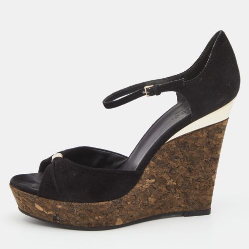 Suede Cork Wedge Platform Ankle Strap Sandals Size 37.5 - Gucci - Modalova