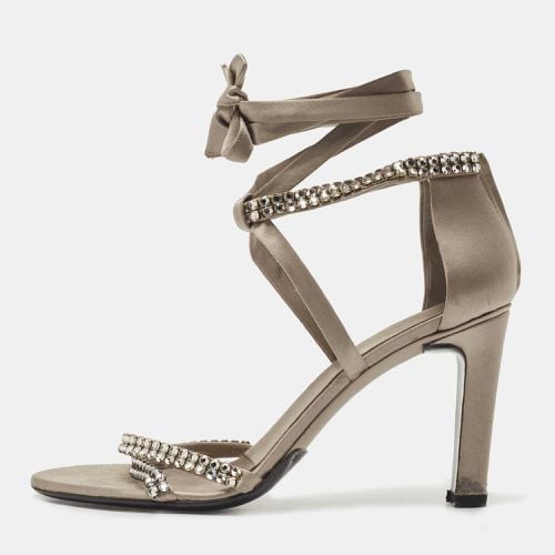 Satin Crystal Embellished Ankle Wrap Sandals Size 37.5 - Gucci - Modalova