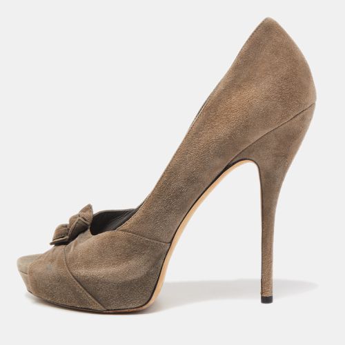 Suede Double Bow Peep Toe Pumps Size 40.5 - Gucci - Modalova