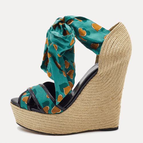 Multicolor Printed Fabric and Patent Espadrille Wedge Ankle Wrap Sandals Size 41 - Gucci - Modalova