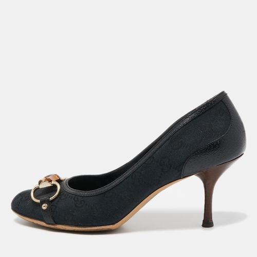 Navy Blue Canvas Bambo Horsebit Pumps Size 39 - Gucci - Modalova