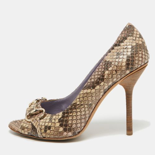 Two Tone Python Horsebit Peep Toe Pumps Size 39 - Gucci - Modalova