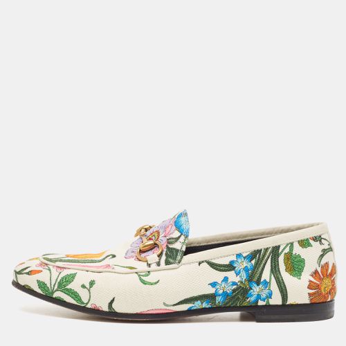 Floral Canvas Jordaan Horsebit Slip On Loafers Size 35 - Gucci - Modalova