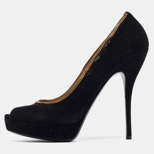 Suede Chain Trim Peep Toe Platform Pumps Size 40 - Gucci - Modalova