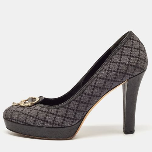 Lead Diamante Canvas And Leather Trim Icon Bit Platform Peep Toe Pump Size 40.5 - Gucci - Modalova