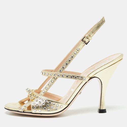 Leather Crystal Embellished Slingback Sandals Size 36 - Gucci - Modalova