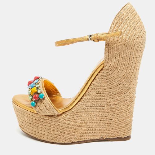 Beige Jute And Leather Carolina Wedge Sandals Size 36 - Gucci - Modalova