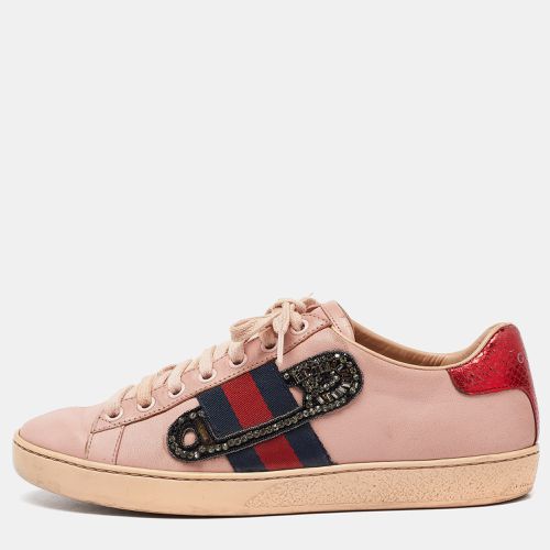 Leather Ace Web Crystal Embellished Low Top Sneakers Size 36 - Gucci - Modalova