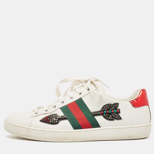 Leather Embellished Arrow Ace Sneakers Size 36 - Gucci - Modalova