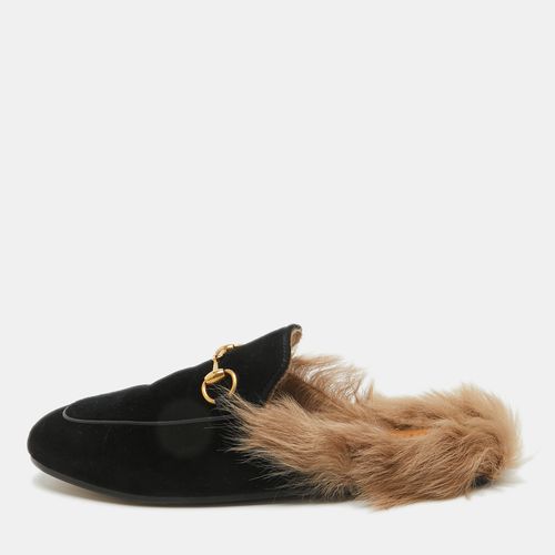 Velvet and Fur Lined Princetown Flat Mules Size 36.5 - Gucci - Modalova