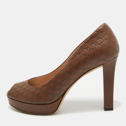 Ssima Leather Platform Peep Toe Pumps Size 39.5 - Gucci - Modalova