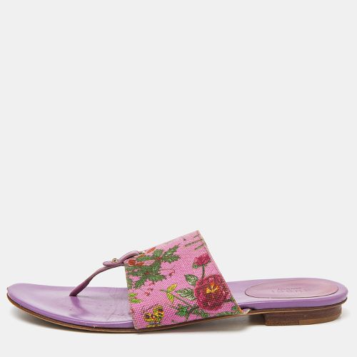 Floral Canvas and Leather Thong Slide Flats Size 39.5 - Gucci - Modalova