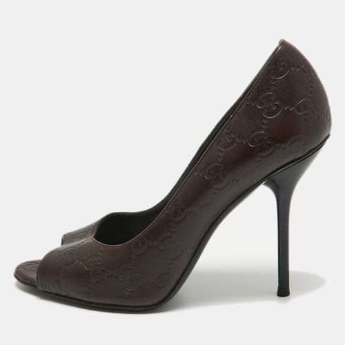 Dark ssima Leather Open Toe Pumps Size 38.5 - Gucci - Modalova