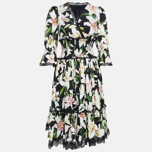 Lily Print Cotton and Lace Midi Length Dress M - Dolce & Gabbana - Modalova