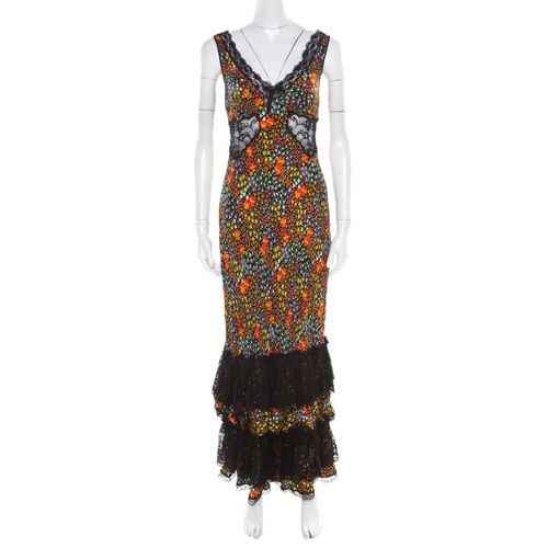 Multicolor Floral Print Silk Sheer Lace Insert Sleeveless Maxi Dress M - Dolce & Gabbana - Modalova